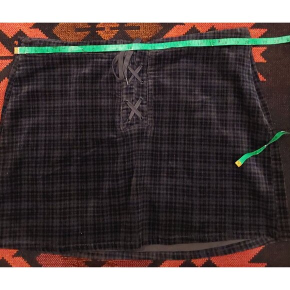 NEW SO Women's Plaid Corduroy Mini Skirt, Lace-Up Front 20/38W Gray & Blue. - Picture 5 of 7